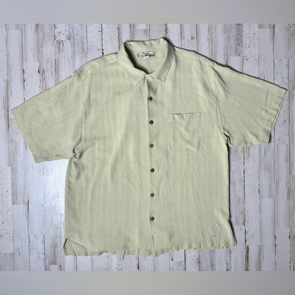 Tommy Bahama Shirt Men's XL Button Up 100% Silk Beige - Picture 1 of 9